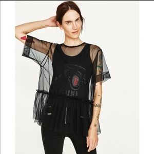 Zara Sheer Tulle Punk Contratst Tank top Sz. L